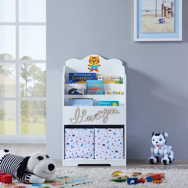 Kids Bookshelf With Storage Bins